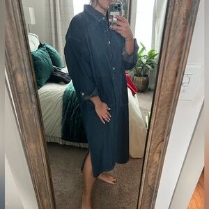 Denim Midi Dress with Pockets